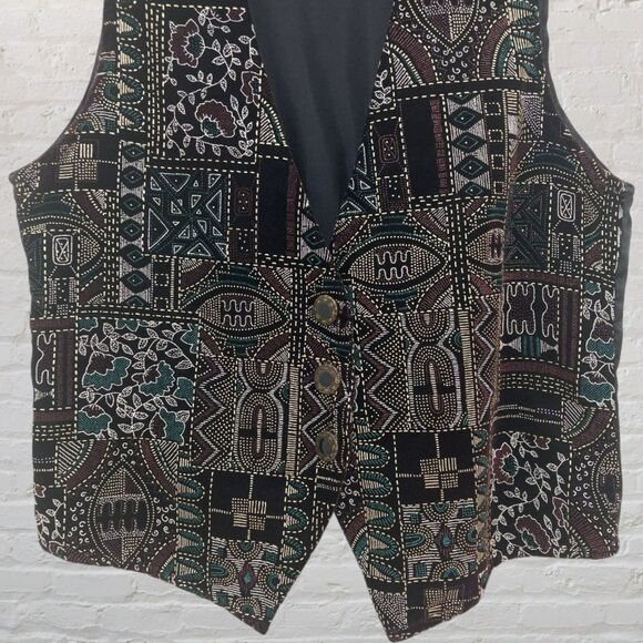 Michele Leslie 80s Vintage Velvet Vest M Metallic Tribal Boho - Picture 6 of 14